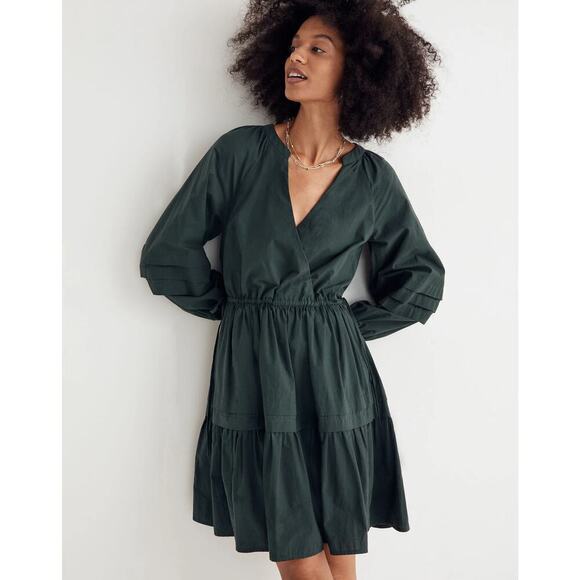 Madewell Dresses & Skirts - MADEWELL Petite Crinkle Poplin Wrap Mini Dress Dark Palm Green Size Small P PS
